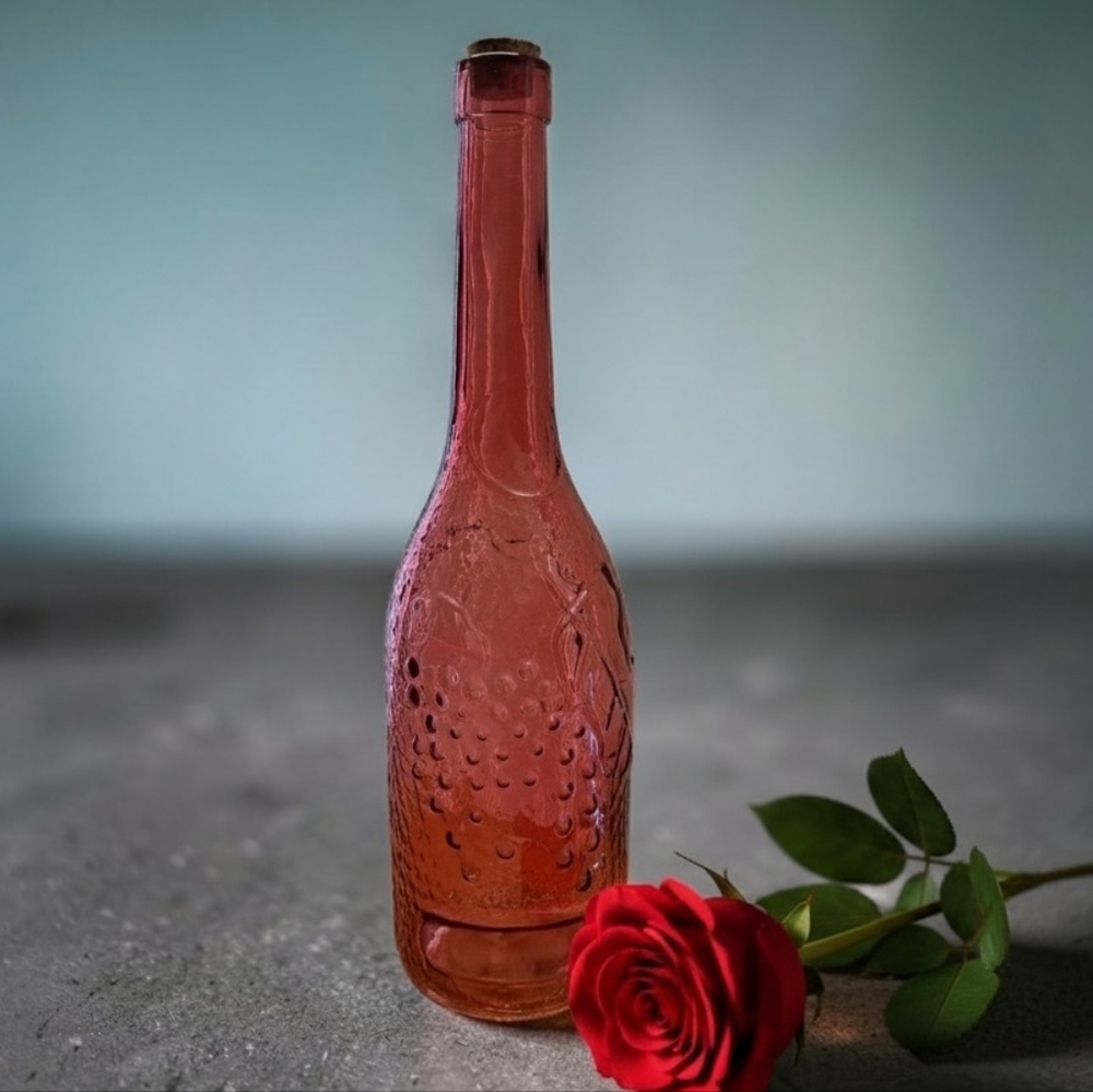 Decorative Rose Glass Bottle Vase - Home Art Corked Decor Curio Table